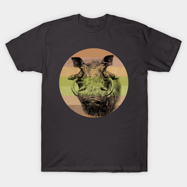 Warthog Close-up on Retro-style Sunset in Africa Colors T-Shirt by scotch